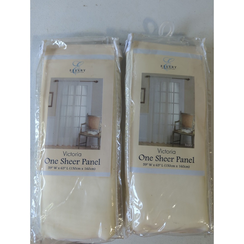 2 Ellery Homestyles Ivory Victoria Sheer Panel Curtain 59" x 63"